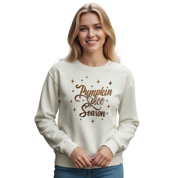 Women's Ivory Pullover Pumpkin Spice Sweatshirt Size L Long Sleeve Fall Season - Picture 1 of 3
